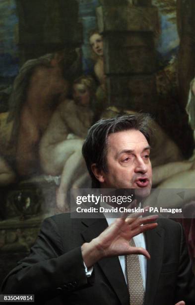 Dr Nicholas Penny,Director of the National Gallery, London stands in front of Titian's Diana and Actaeon as they announce that it was acquired for...