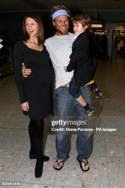 James Cracknell is met by wife Beverley and son Croyde at Heathrow Airport, Terminal 3, after he and Ben Fogle return from racing in the Amundsen...