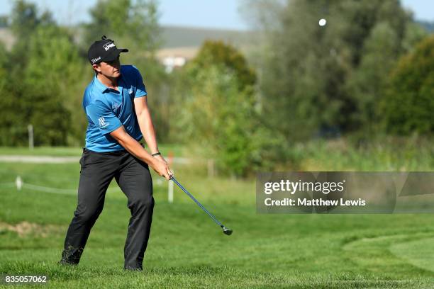 Paul Dunne of Ireland chips to the 15th green during the 32 qualifiers matches of the Saltire Energy Paul Lawrie Matchplay at Golf Resort Bad...