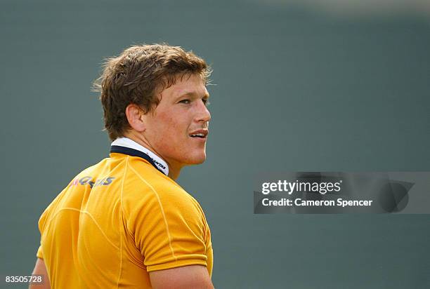 Luke Burgess of the Wallabies looks on during an Australian Wallabies captain's run at Hong Kong Stadium on October 31, 2008 in Hong Kong, China.