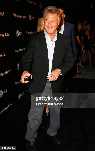 Actor Dustin Hoffman arrives at the Blackberry Bold launch party at a private residence on October 30, 2008 in Beverly Hills, California.