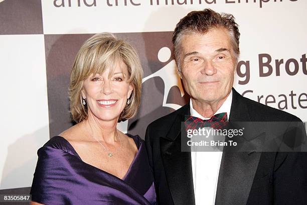 Actress Sarah Purcell and comic actor Fred Willard pose together at Big Brothers Big Sisters Annual Rising Stars Gala at The Beverly Hilton on...