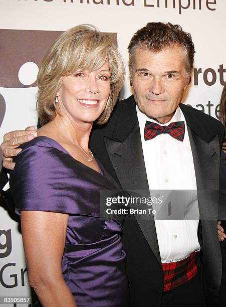 Actress Sarah Purcell and comic actor Fred Willard pose together at Big Brothers Big Sisters Annual Rising Stars Gala at The Beverly Hilton on...