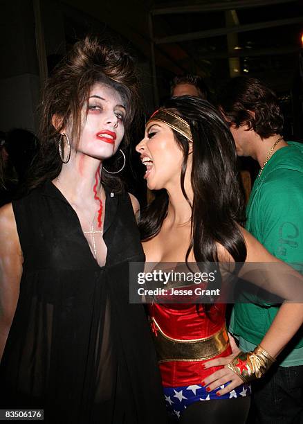 Brittny Gastineau and Kim Kardashian attend Kim Kardashian's Halloween party hosted by PAMA at Stone Rose on October 30, 2008 in Los Angeles,...