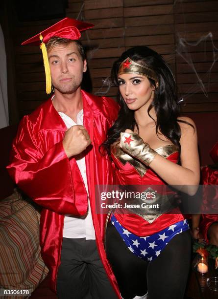 Lance Bass and Kim Kardashian attend Kim Kardashian's Halloween party hosted by PAMA at Stone Rose on October 30, 2008 in Los Angeles, California.