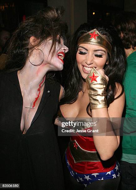 Brittny Gastineau and Kim Kardashian attend Kim Kardashian's Halloween party hosted by PAMA at Stone Rose on October 30, 2008 in Los Angeles,...