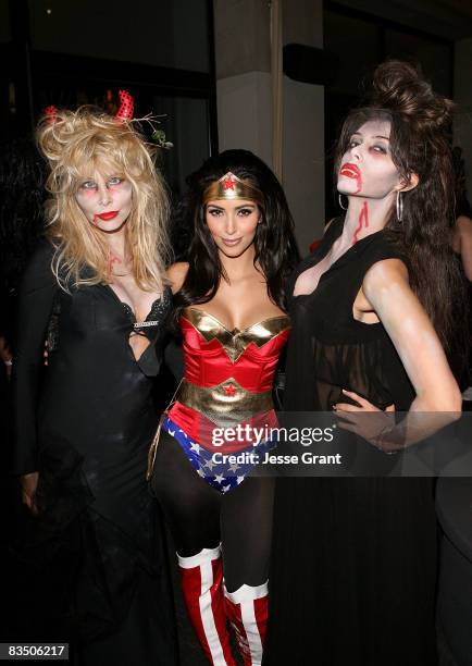 Lisa Gastineau, Kim Kardashian and Brittny Gastineau attend Kim Kardashian's Halloween party hosted by PAMA at Stone Rose on October 30, 2008 in Los...