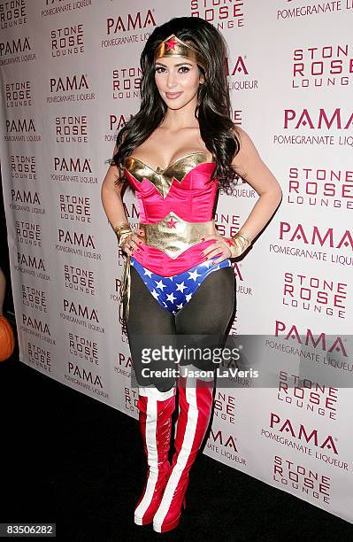 Personality Kim Kardashian attends her Halloween Masquerade at Stone Rose on October 30, 2008 in Los Angeles, California.
