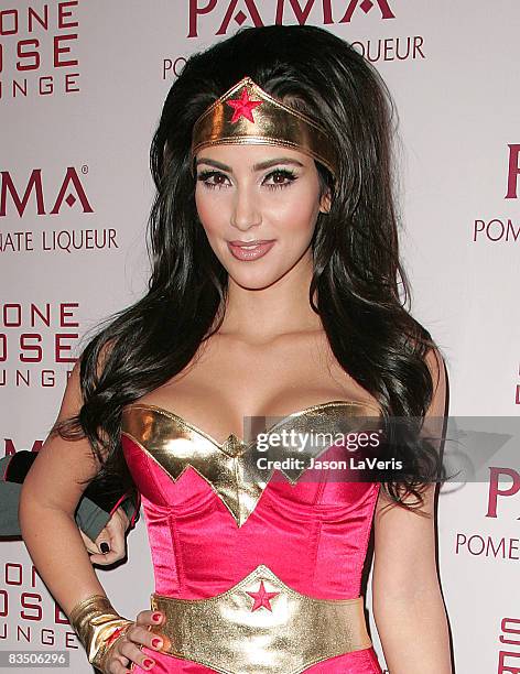 Personality Kim Kardashian attends her Halloween Masquerade at Stone Rose on October 30, 2008 in Los Angeles, California.