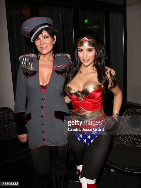 Kris Jenner and Kim Kardashian attend Kim Kardashian's Halloween party hosted by PAMA at Stone Rose on October 30, 2008 in Los Angeles, California.