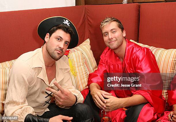 Maksim Chmerkovskiy and Lance Bass attend Kim Kardashian's Halloween party hosted by PAMA at Stone Rose on October 30, 2008 in Los Angeles,...