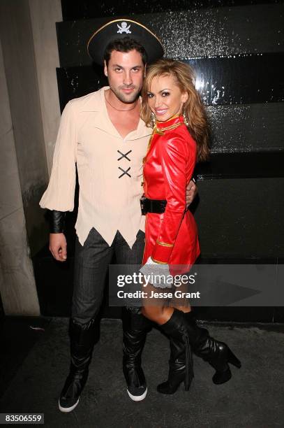 Maksim Chmerkovskiy and Karina Smirnoff attend Kim Kardashian's Halloween party hosted by PAMA at Stone Rose on October 30, 2008 in Los Angeles,...