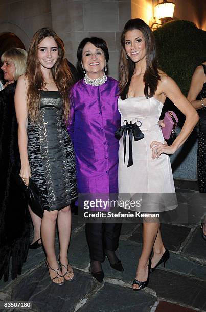 Lily Collins, Veranda Editor-in-Chief Lisa Newsom and Samantha Harris attend the Veranda Preview Gala For The Great House At Historic Greystone...