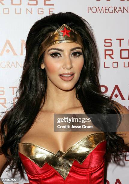 Kim Kardashian arrives to her Halloween party hosted by PAMA at Stone Rose on October 30, 2008 in Los Angeles, California.