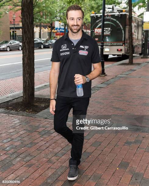 Professional race car driver James Hinchcliffe - #5 of Schmidt Peterson Motorsports visits Fox 29's 'Good Day' at FOX 29 Studio on August 18, 2017 in...