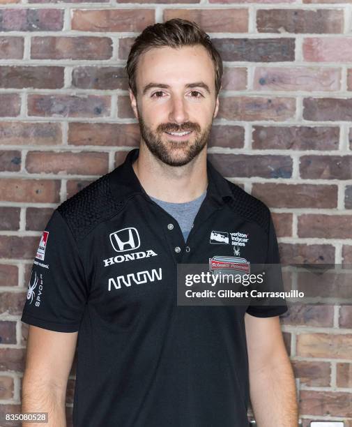 Professional race car driver James Hinchcliffe - #5 of Schmidt Peterson Motorsports visits Fox 29's 'Good Day' at FOX 29 Studio on August 18, 2017 in...