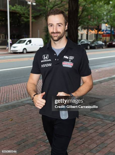 Professional race car driver James Hinchcliffe - #5 of Schmidt Peterson Motorsports visits Fox 29's 'Good Day' at FOX 29 Studio on August 18, 2017 in...