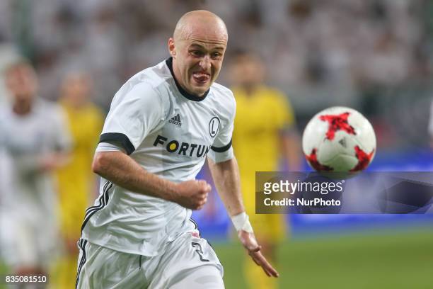 Michal Pazdan , in action during match UEFA Europa League play-off, Legia Warsaw and FC Sheriff Tiraspol in Warsaw, Poland, on 17 August 2017.