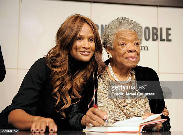 Supermodel Beverly Johnson with Poet and Author Dr. Maya Angelou during the book signing for her book "Maya Angelou: Letter to My Daughter" at Barnes...