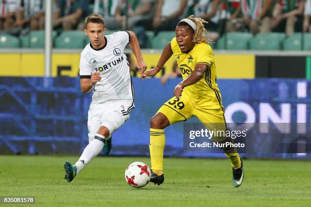 Dominik Nagy , Ziguy Badibanga , in action during match UEFA Europa League play-off, Legia Warsaw and FC Sheriff Tiraspol in Warsaw, Poland, on 17...