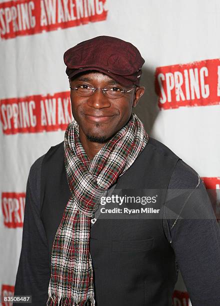 Actor Taye Diggs poses during the opening night arrivals for "Spring Awakening" at the CTG/Ahmanson Theatre on October 30, 2008 in Los Angeles,...