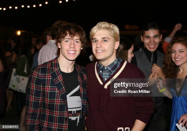 Cast members actors Blake Bashoff and Andy Mientus pose during the opening night party for "Spring Awakening" at the CTG/Ahmanson Theatre on October...