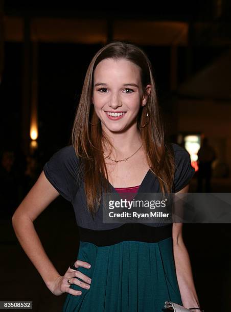 Actress Kay Panabaker poses during the opening night arrivals for "Spring Awakening" at the CTG/Ahmanson Theatre on October 30, 2008 in Los Angeles,...
