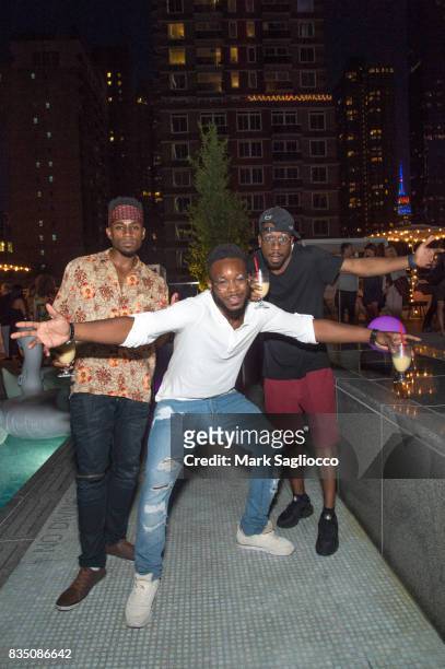 Stephen Prescod, Aaron Holmes and Ernest Lewis attend the Gotham "Summer Sundown" at Life Time Athletic at Sky Life Time Athletic at Sky on August...