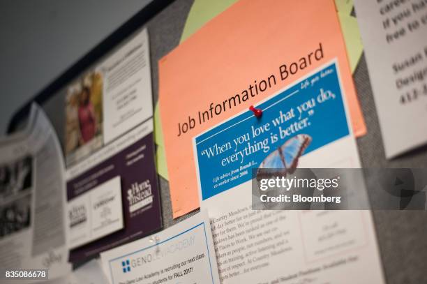 Job board hands on display inside Penn Commercial Business/Technical School in Washington, Pennsylvania, U.S., on Tuesday, Aug. 15, 2017. While...