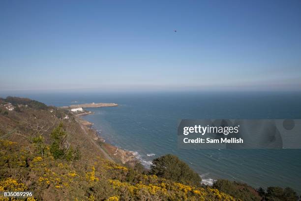 Views from Killiney Hill Park on 08th April 2017 in County Dublin, Republic of Ireland. Killiney Hill is the southernmost of two hills which form the...