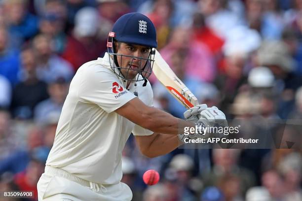 England's Alastair Cook plays a shot during play on day 2 of the first Test cricket match between England and the West Indies at Edgbaston in...