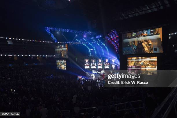 Call of Duty World League Championship: Overall view of stage and player profiles on screen during Optic Gaming team vs Team Envyus Grand Final round...