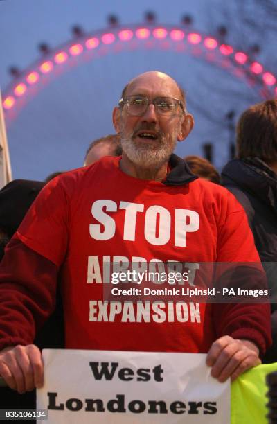 Protestors demonstrate outside Downing Street in Westminster, London, against government plans to build a third runway at Heathrow Airport.