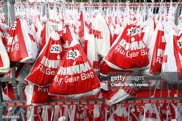 Athletes kit bags are seen ahead of IRONMAN Kalmar on August 18, 2017 in Kalmar, Sweden.