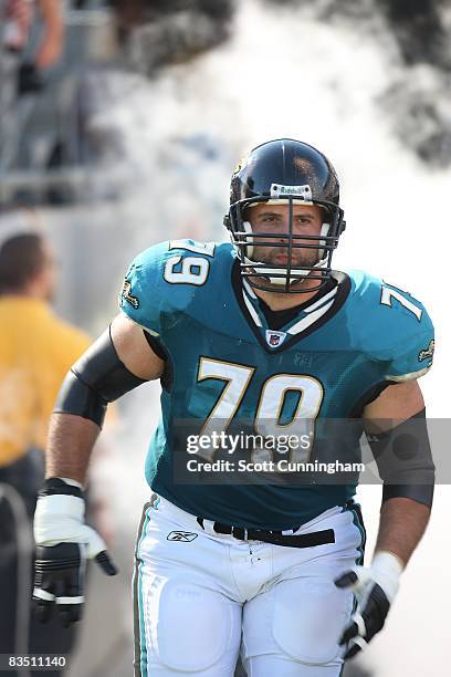 Tony Pashos of the Jacksonville Jaguars is introduced before the game against the Cleveland Browns at Memorial Stadium on October 26, 2008 in...