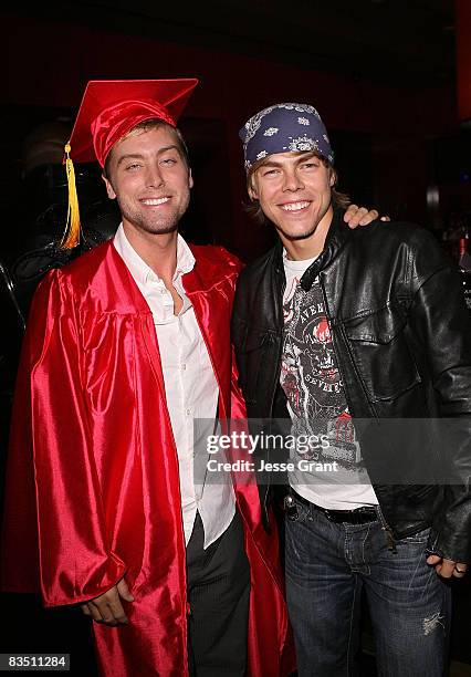 Lance Bass and Derek Hough attend Kim Kardashian's Halloween party hosted by PAMA at Stone Rose on October 30, 2008 in Los Angeles, California.