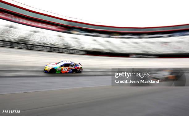 Kyle Busch, driver of the M&M's Caramel Toyota, practices for the Monster Energy NASCAR Cup Series Bass Pro Shops NRA Night Race at Bristol Motor...