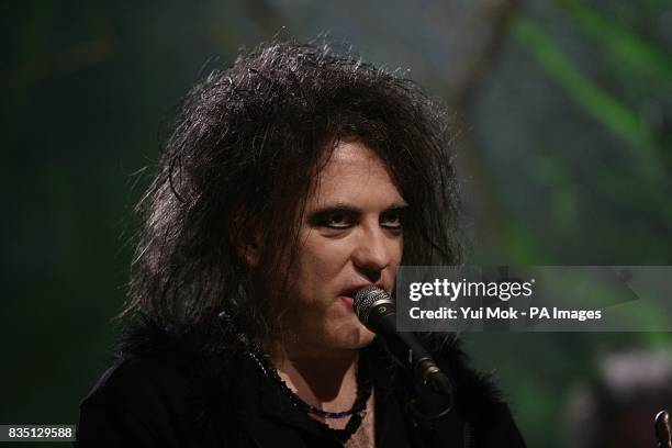 Robert Smith of The Cure on stage during the Shockwaves NME Awards 2009 at the 02 Academy, Brixton, London