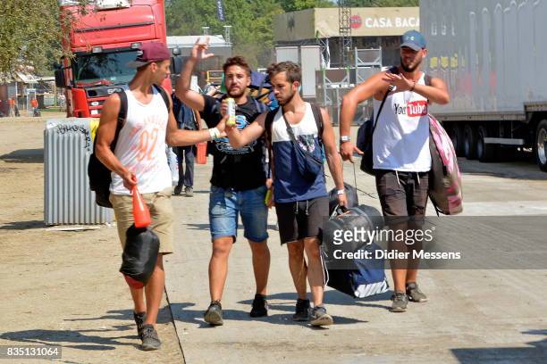 Fesitval visitors a packed and ready to leave the Sziget festival on August 16, 2017 in Budapest, Hungary.