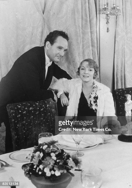American film director Frank Borzage with American actress Helen Hayes at the Academy Awards ceremony held at the Ambassador Hotel in Hollywood,...