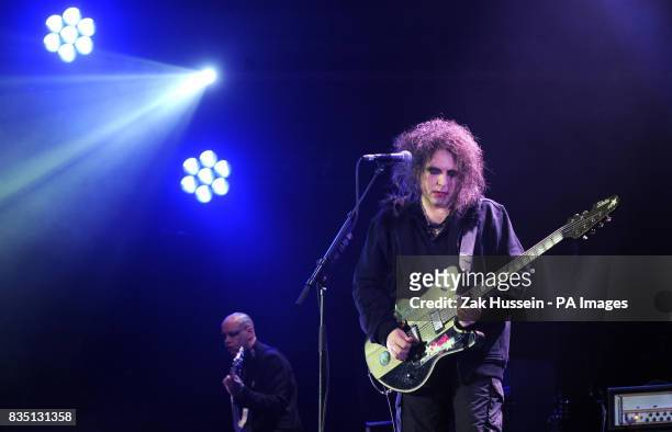 Robert Smith of the Cure performs during the NME Big Gig 2009 at the O2 Arena in south east London.