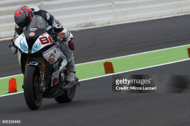 Jordi Torres of Spain and Althea BMW Racing Team heads down a straight during the FIM Superbike World Championship - Qualifying at Lausitzring on...