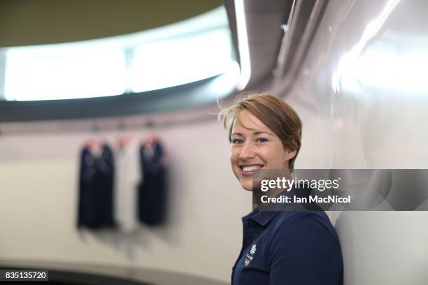 PyeongChang Winter Olympic hopeful Lizzy Yarnold poses for photographs at The Orium sports complex on August 18, 2017 in Edinburgh, Scotland.