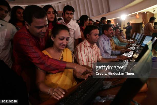 Diwali Festival: Stock brokers celebrate Diwali at the Bombay Stock Exchange building on Friday.