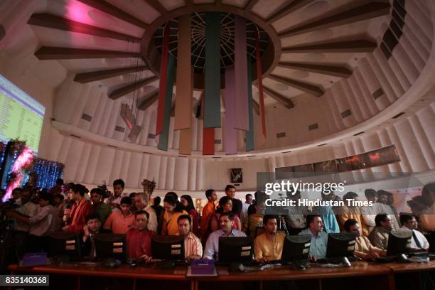 Diwali Festival: Stock brokers celebrate Diwali at the Bombay Stock Exchange building on Friday.