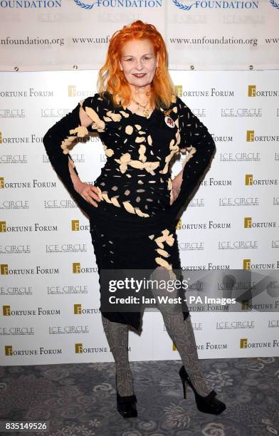 Vivienne Westwood arriving at the Fortune Forum Summit at the Dorchester Hotel, in London.