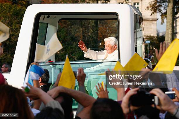 Pope Benedict XVI arrives at Notre Dame de Paris cathedral on September 12, 2008 in Paris, France.