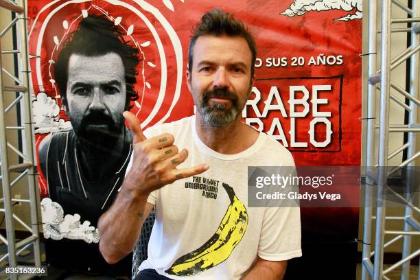 Pau Dones of Jarabe de Palo talks to media during his press conference on August 18, 2017 in San Juan, Puerto Rico.