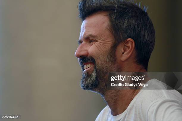 Pau Dones of Jarabe de Palo talks to media during his press conference on August 18, 2017 in San Juan, Puerto Rico.