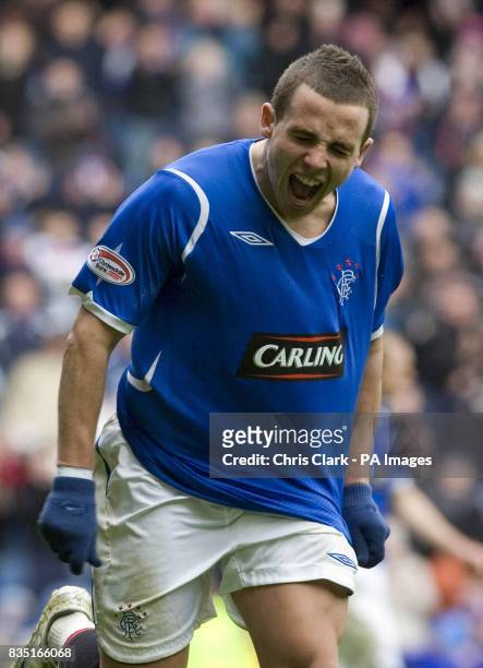 Rangers' Aaron Niguez celebrates scoring from a penalty during the Homecoming Scottish Cup, Quarter Final match at Ibrox, Glasgow.